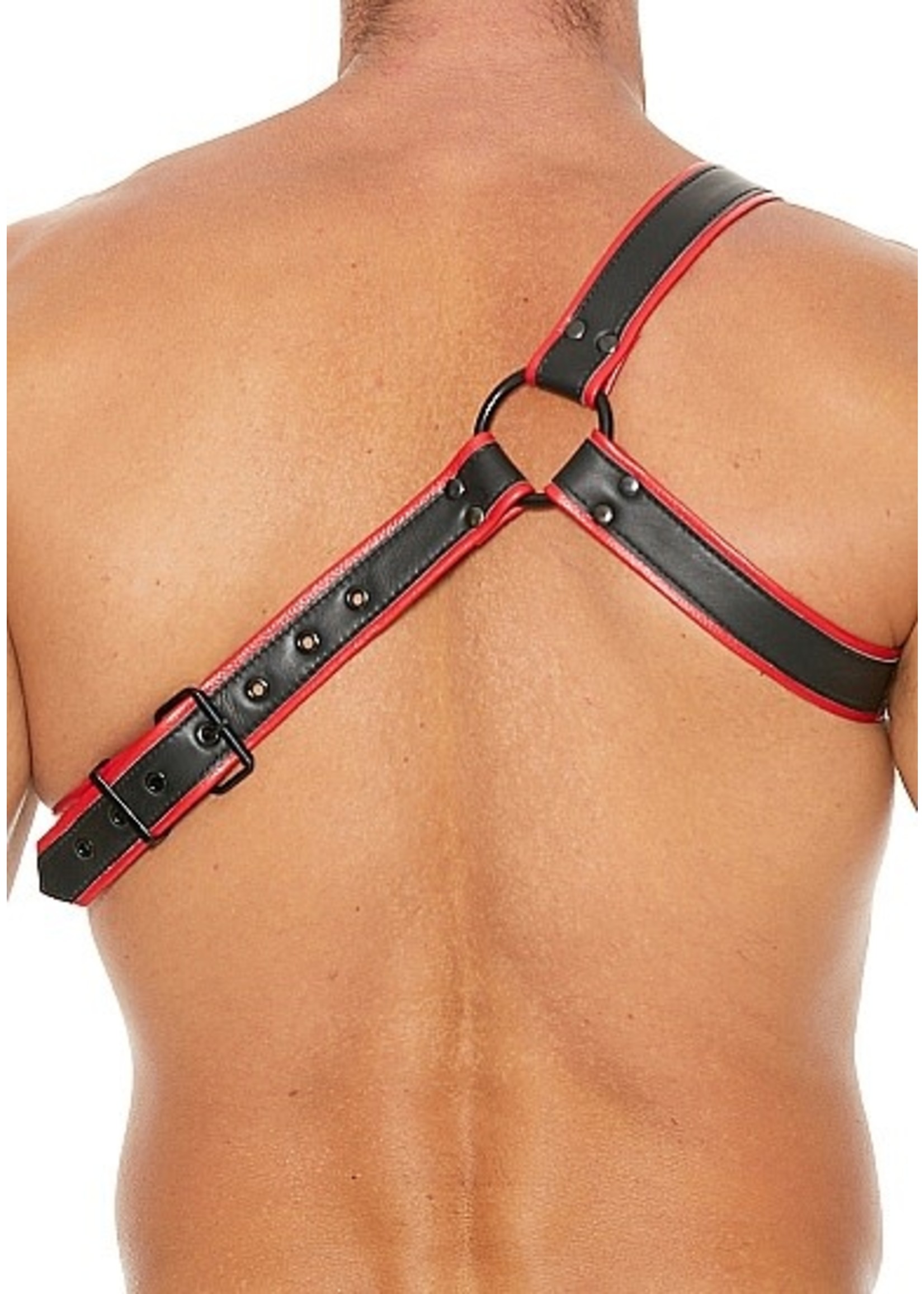 Ouch! Gladiator harness with armband leather black/red OneSize
