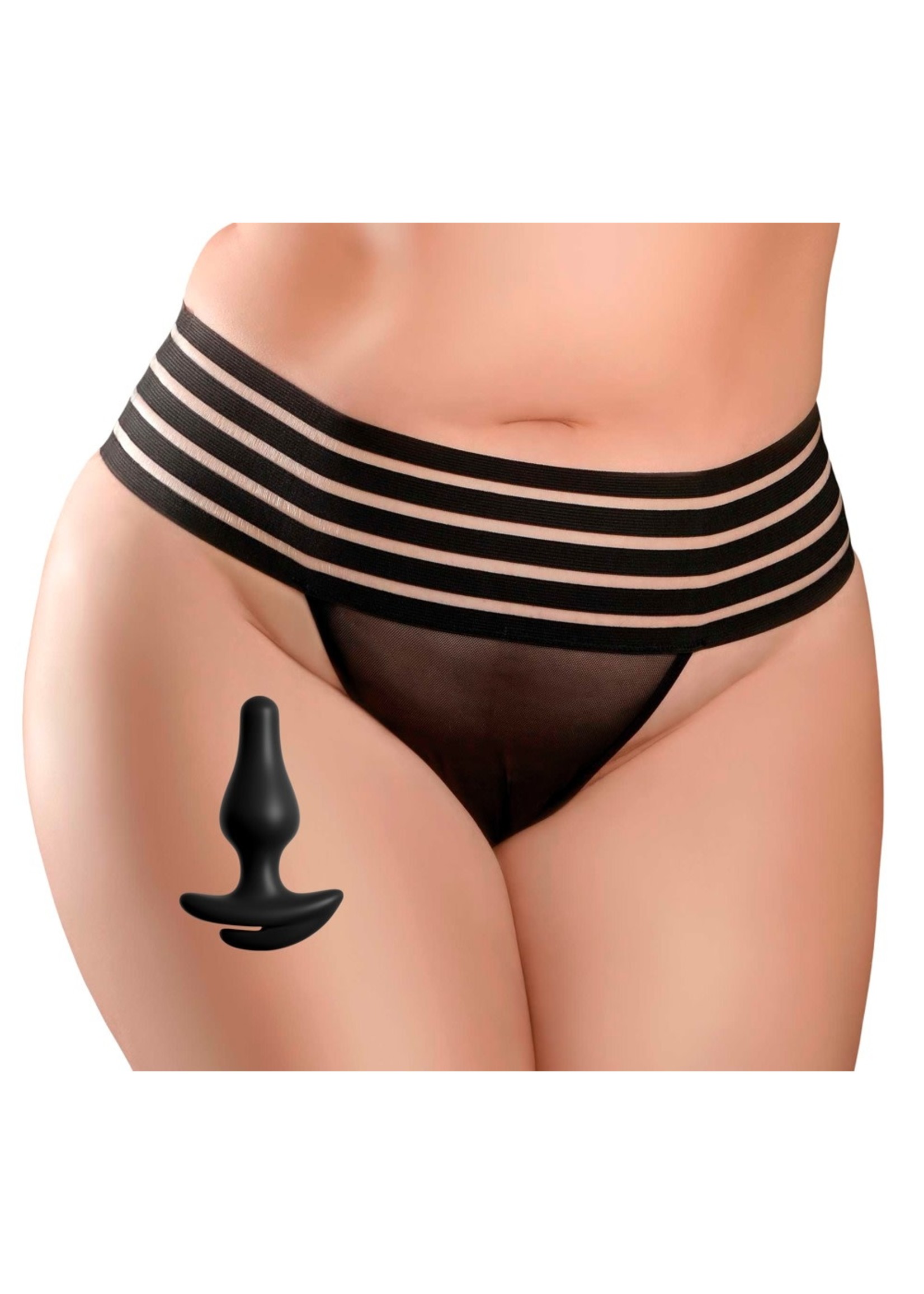 Panties with stimulating plug black OneSize Queen