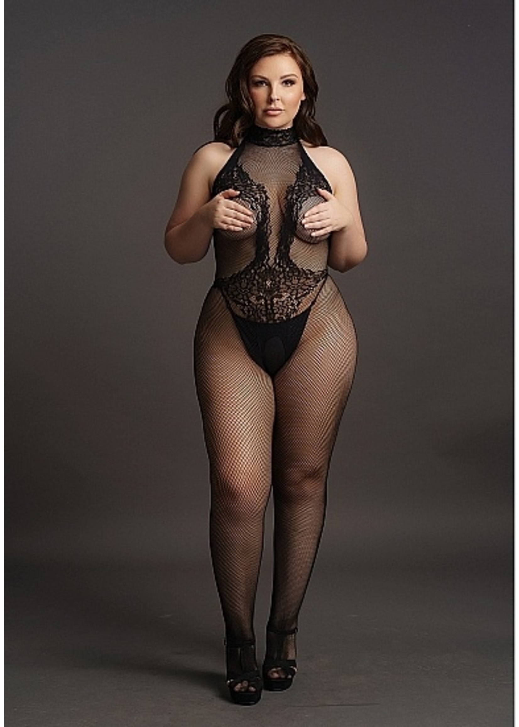 Le Désir Bodystocking met visnet en kant - QueenSize