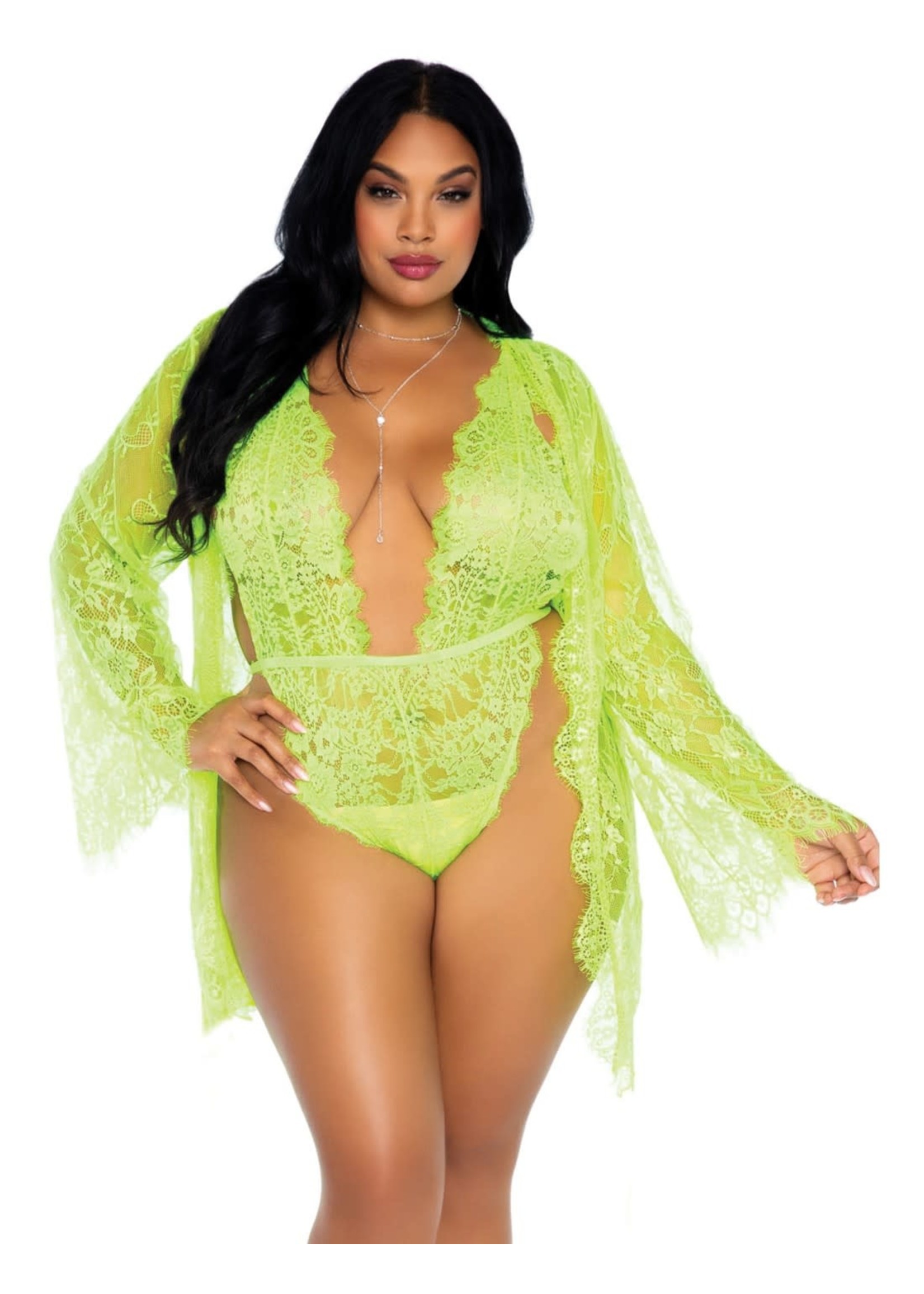 Leg Avenue Floral lace teddy & robe - plus size