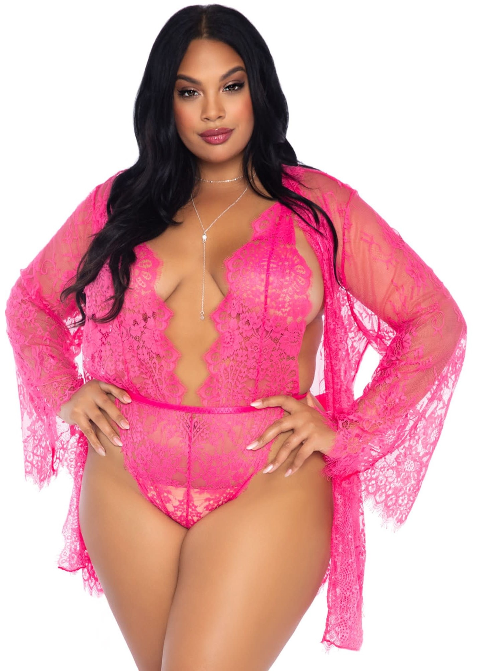 Leg Avenue Floral lace teddy & robe - plus size