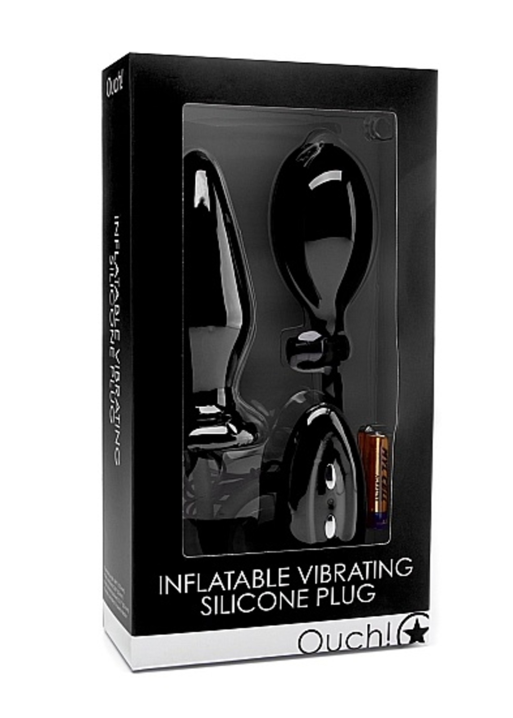 Ouch! Inflatable vibrating silicone plug - black