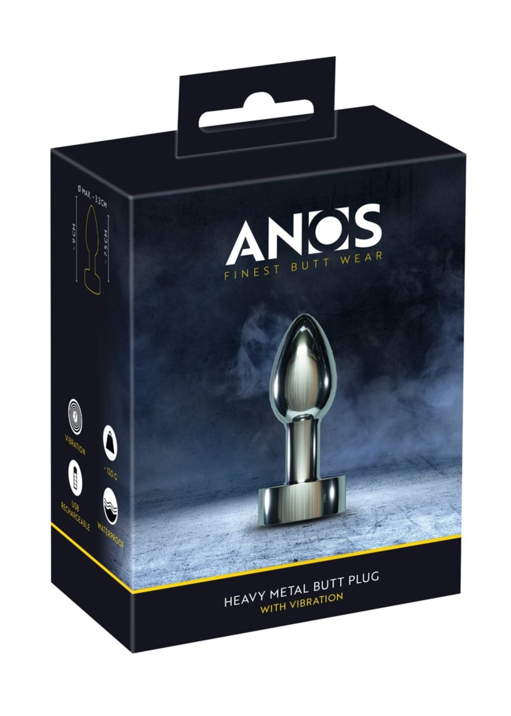 Anos Heavy metal butt plug with vibration