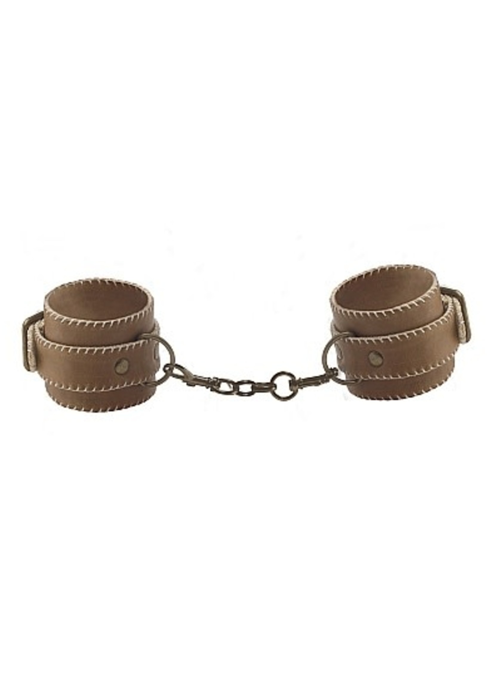 Ouch! Leather hand cuffs - brown