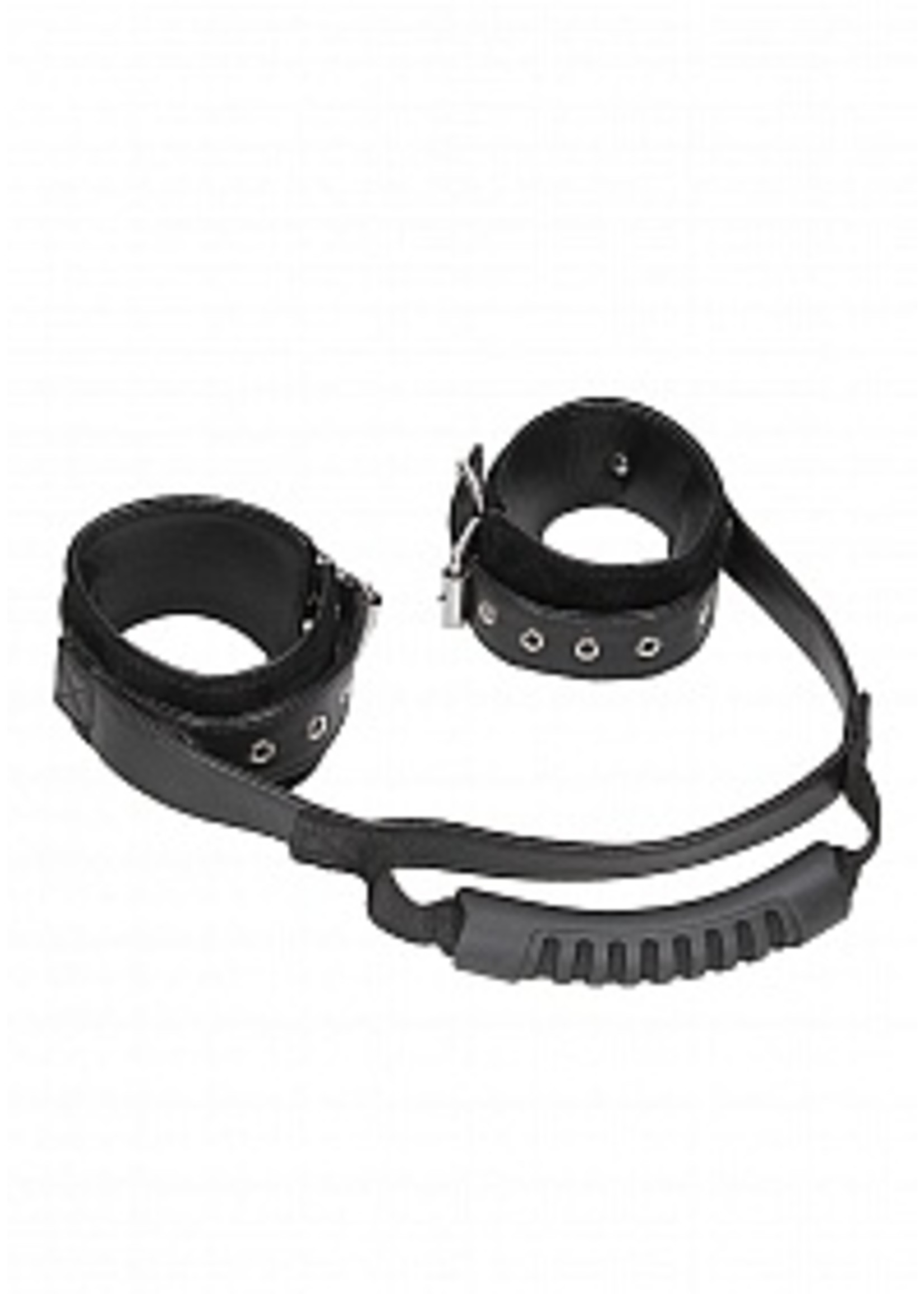 Ouch! Bonded leather hand cuffs with handle