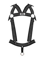 Male power Elastic studded harness - Black - OneSize