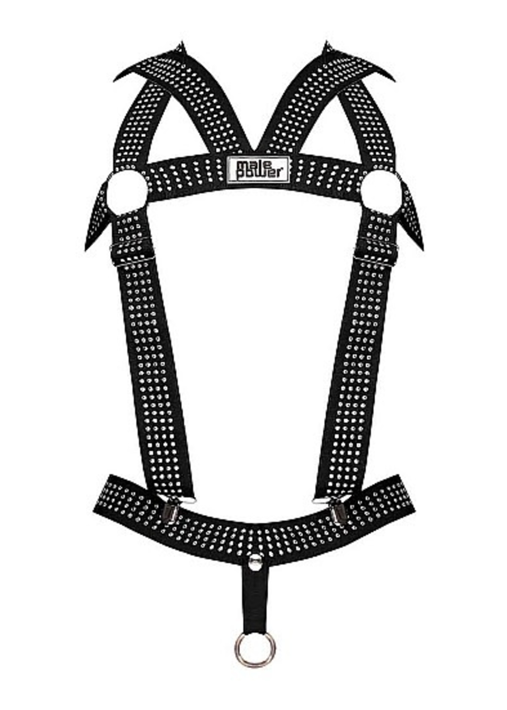 Male power Elastic studded harness - Black - OneSize
