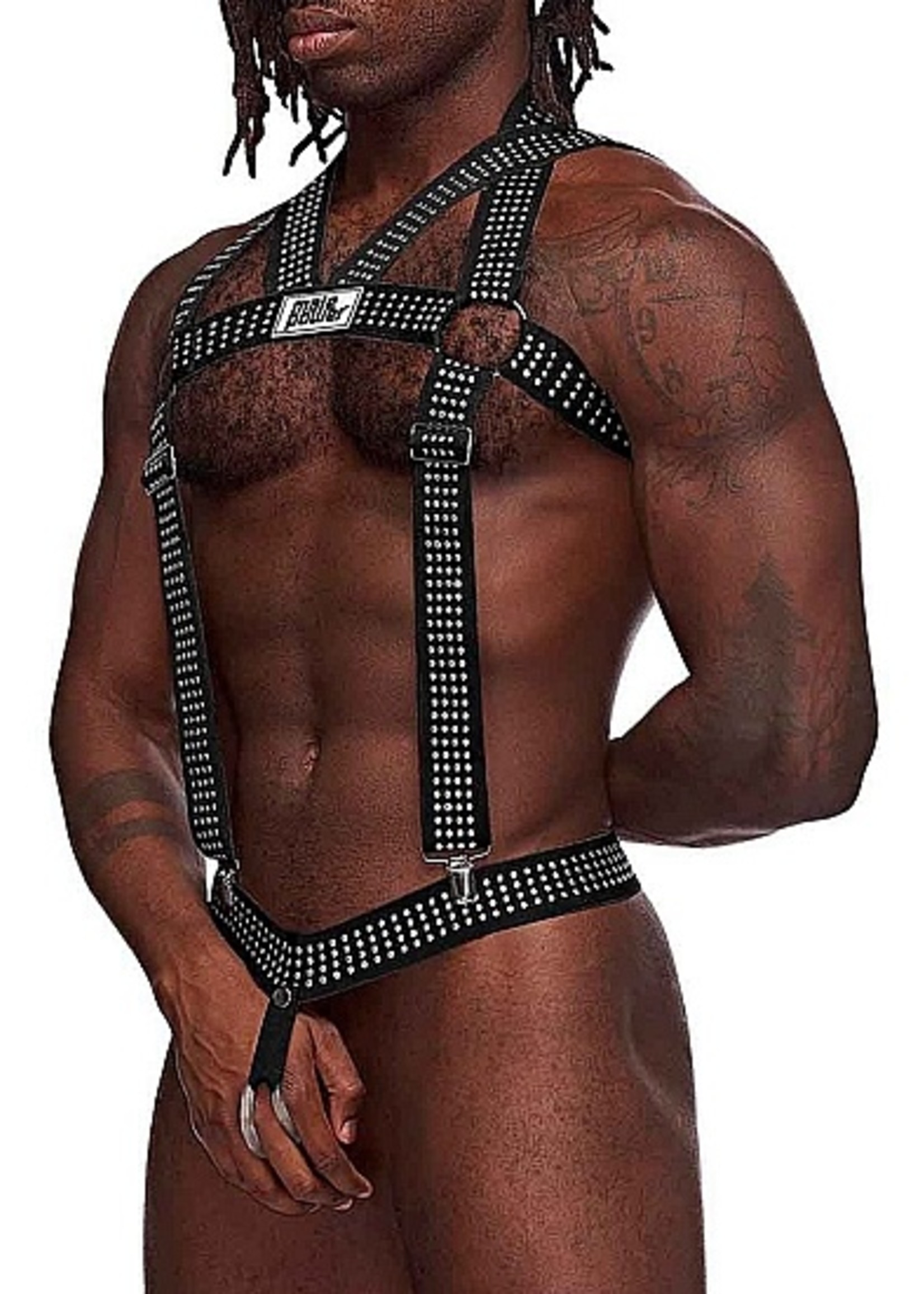 Male power Elastic studded harness - Black - OneSize