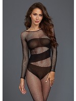 Dreamgirl Stretch fishnet long-sleeved bodystocking OneSize - Black