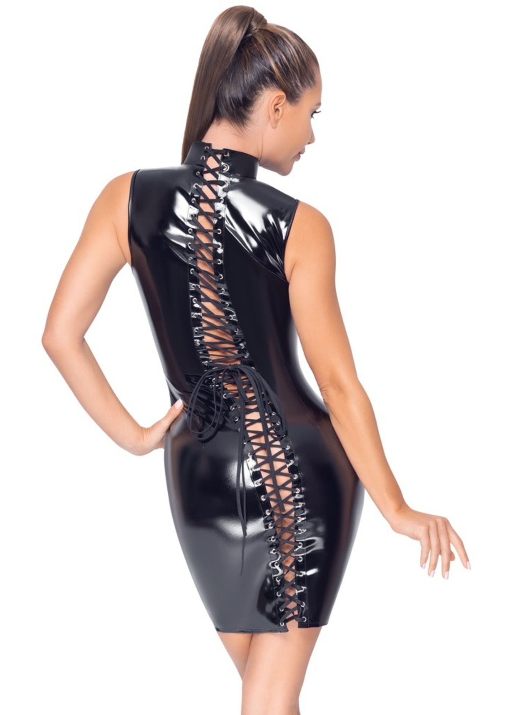 Black Level Vinyl dress mouwloze jurk