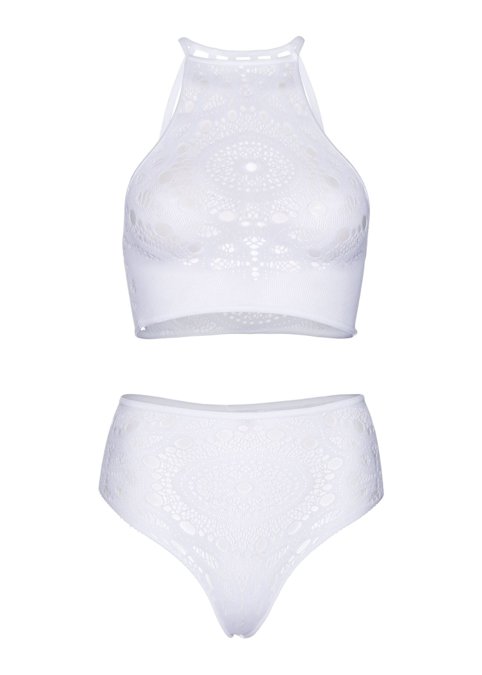 Leg Avenue Lace top & high waist string - white