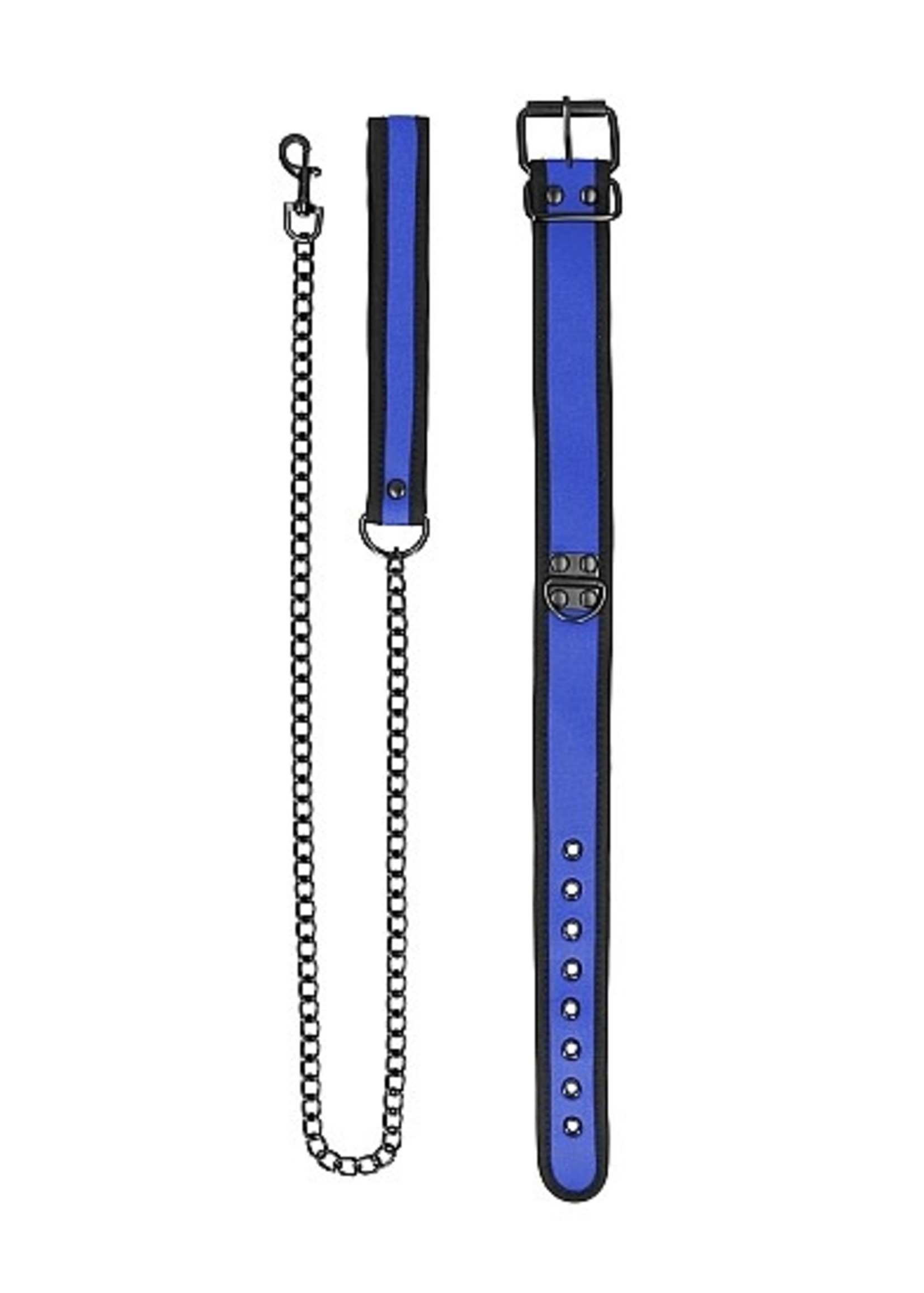 Ouch! Neopreen halsband met riem - blue