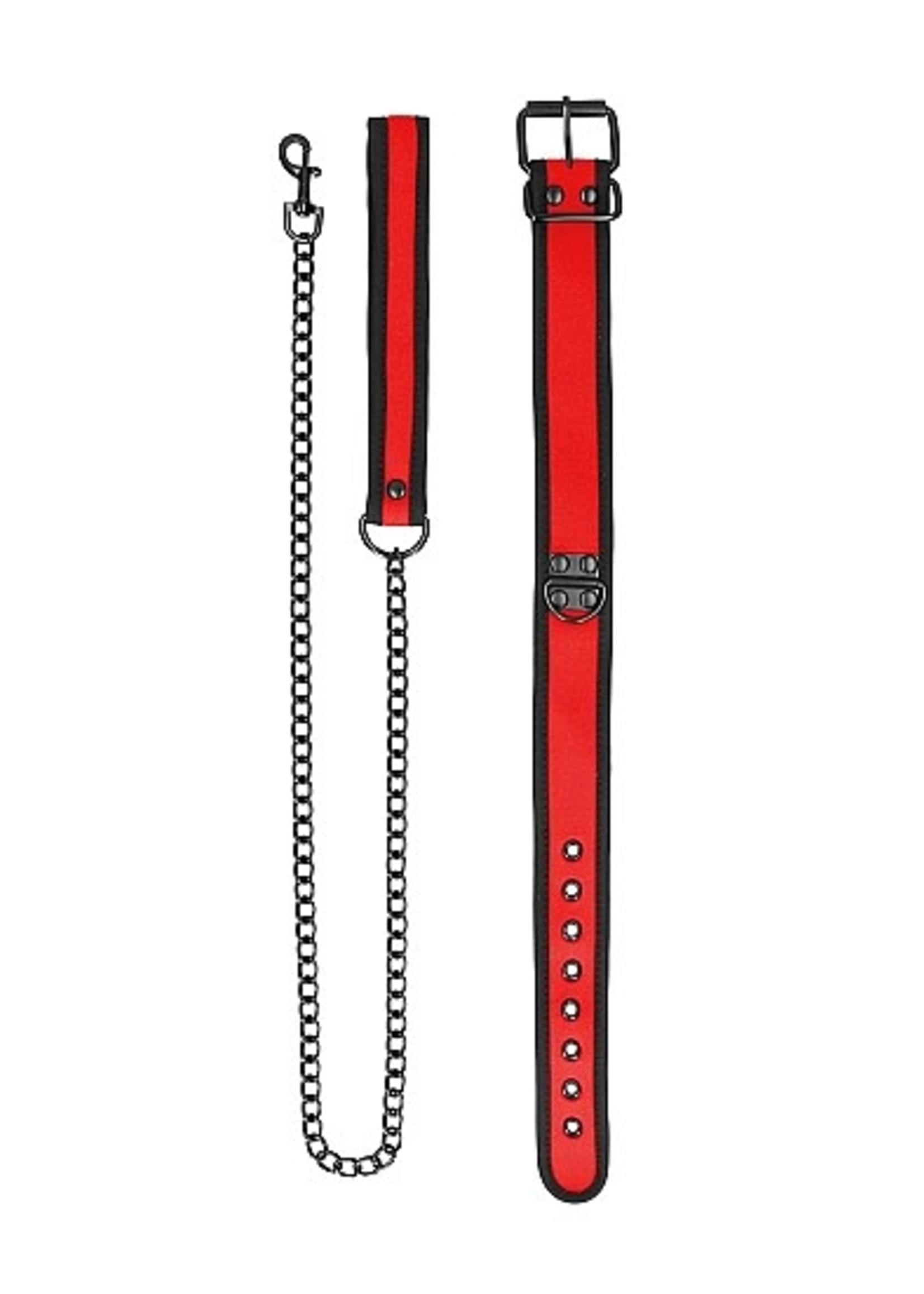 Ouch! Neopreen halsband met riem - red