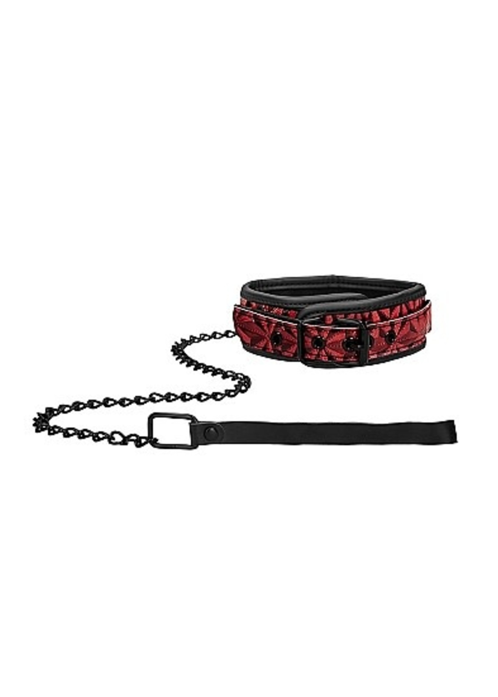 Ouch! Halsband met riem kunstleer - red