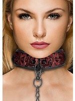 Ouch! Halsband met riem kunstleer - red