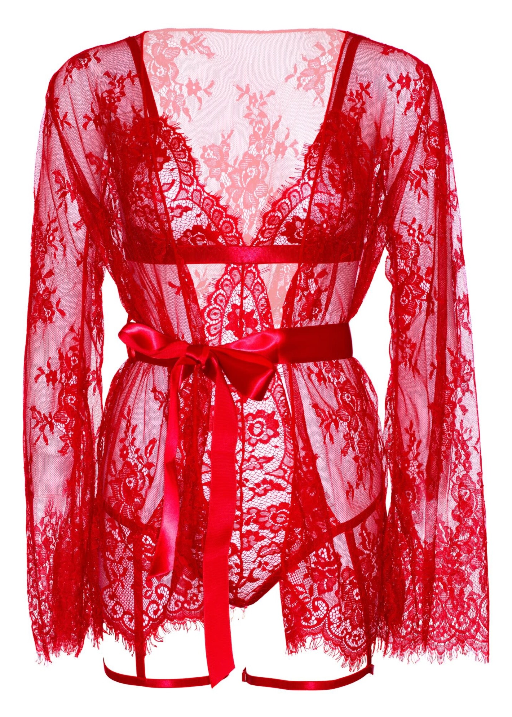 Leg Avenue Teddy, lace robe & ribbon tie