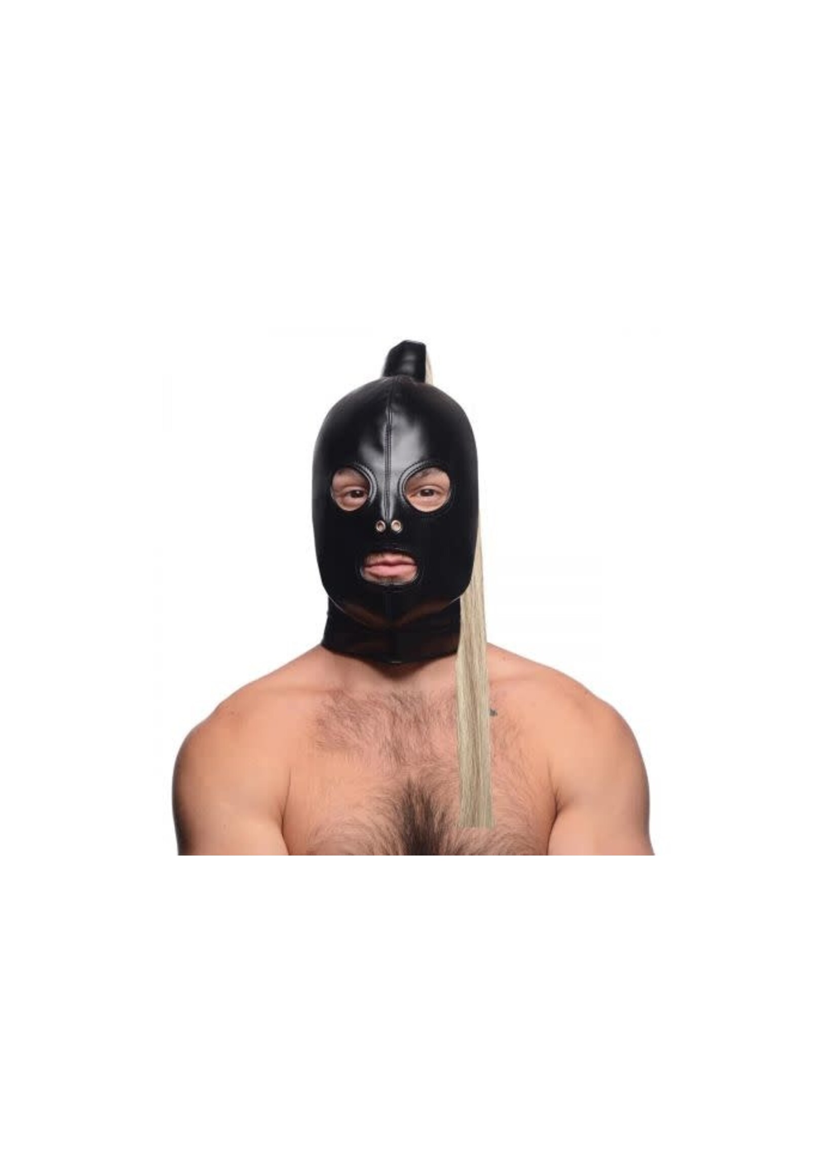 Blonde ponytail bondage hood