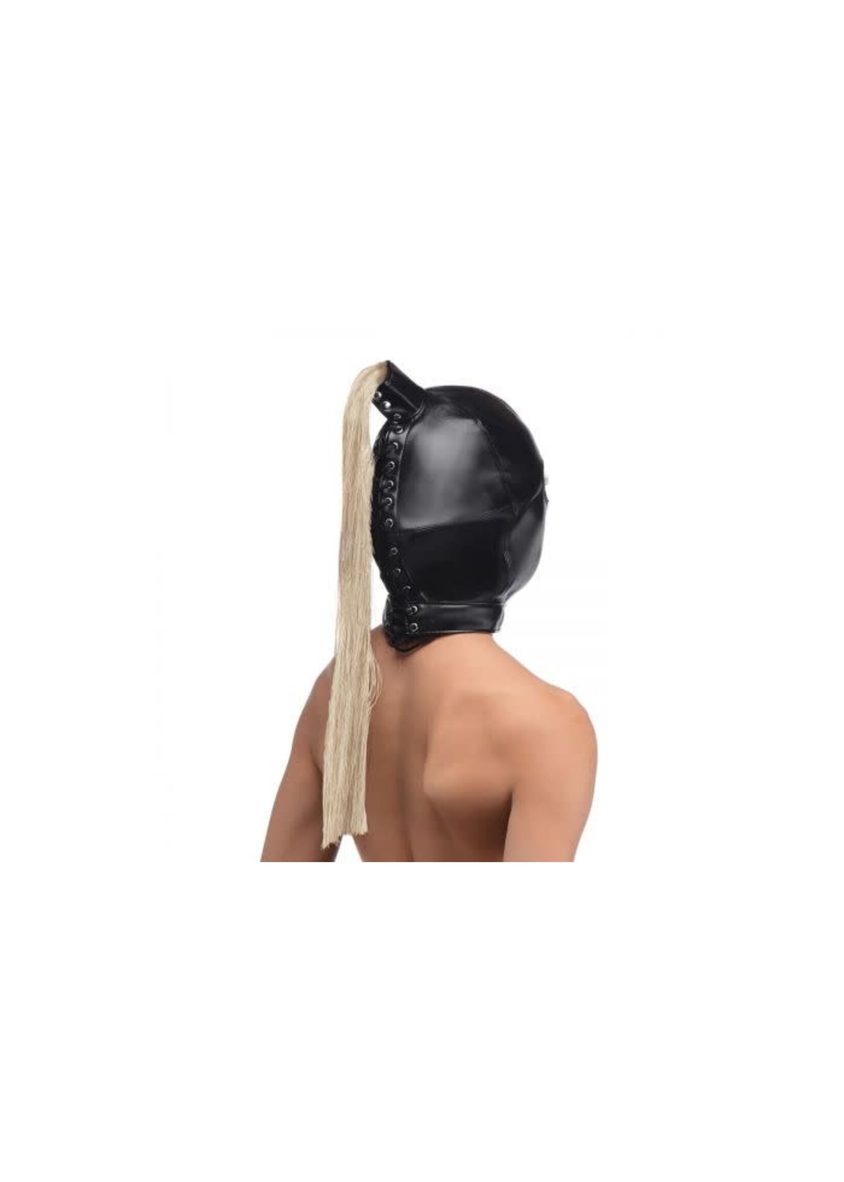 Blonde ponytail bondage hood