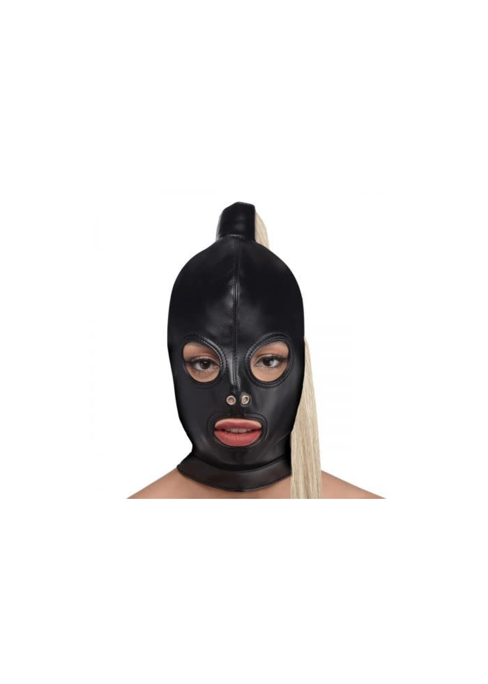 Blonde ponytail bondage hood