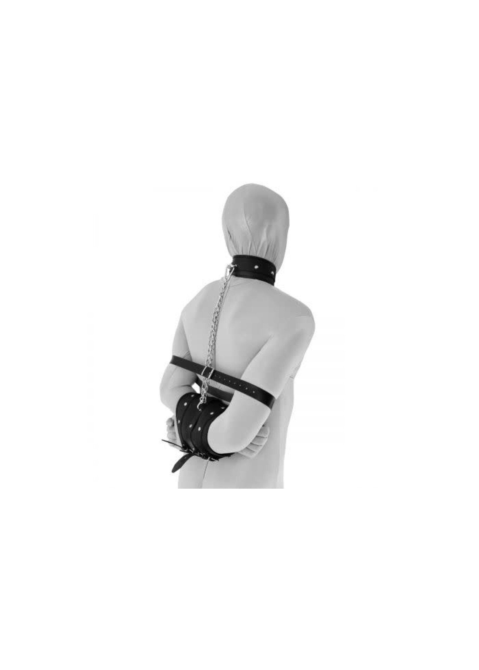 Kiotos Leren handboeien dubbel met halsband en ketting