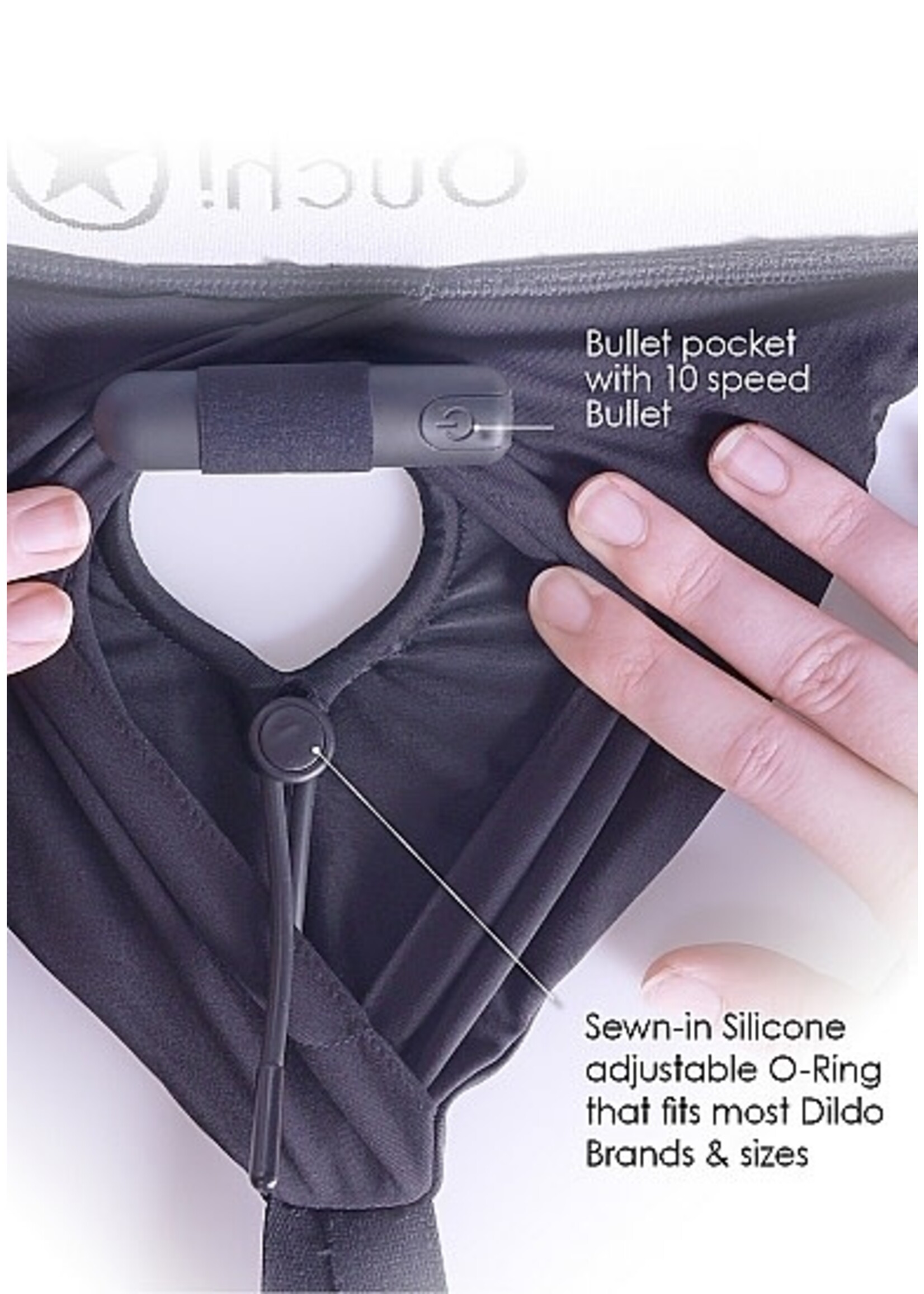 Ouch! Vibrating strap-on thong black M/L