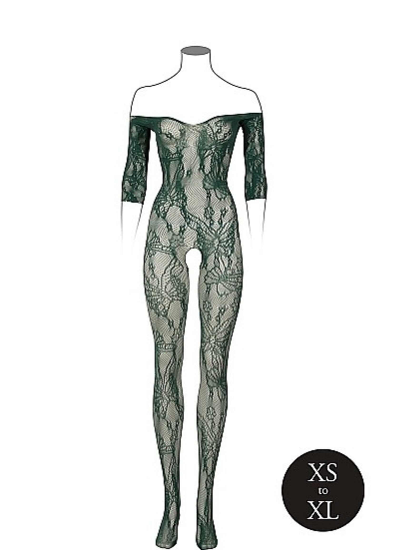 Le Désir Bodystocking long-sleeved and lace - midnight green - OneSize