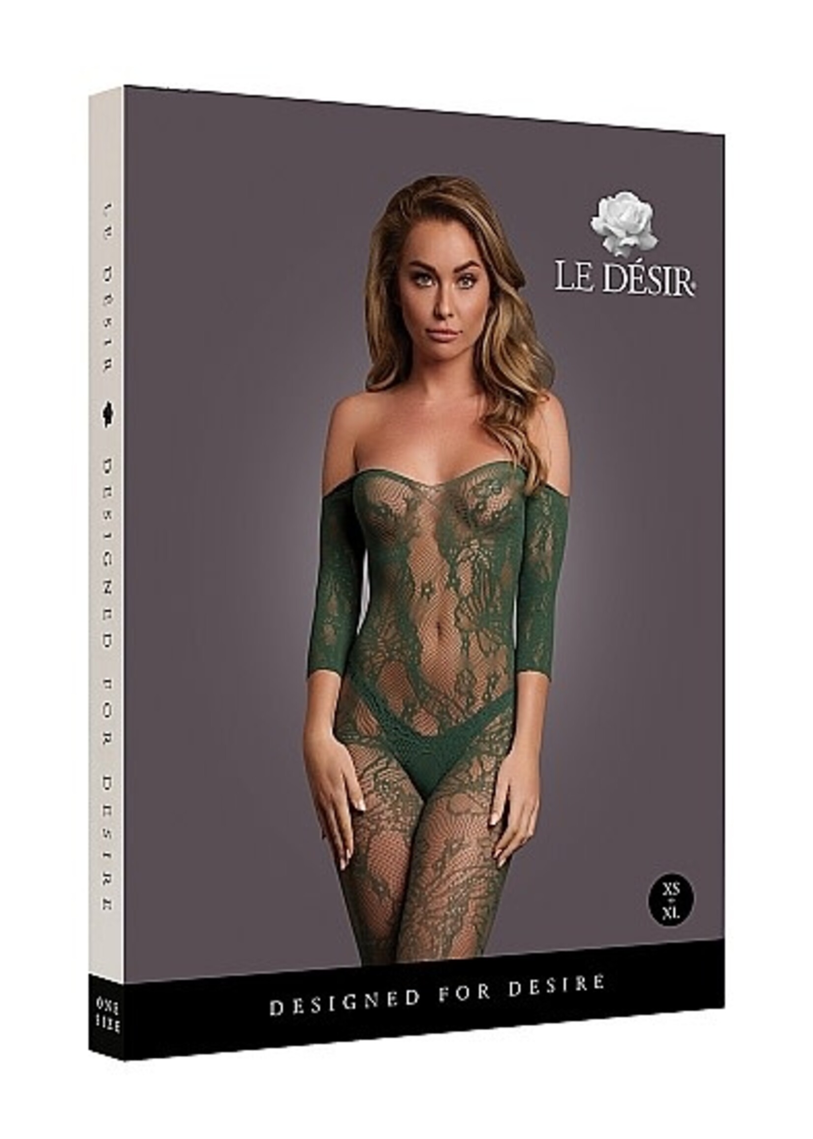 Le Désir Bodystocking long-sleeved and lace - midnight green - OneSize