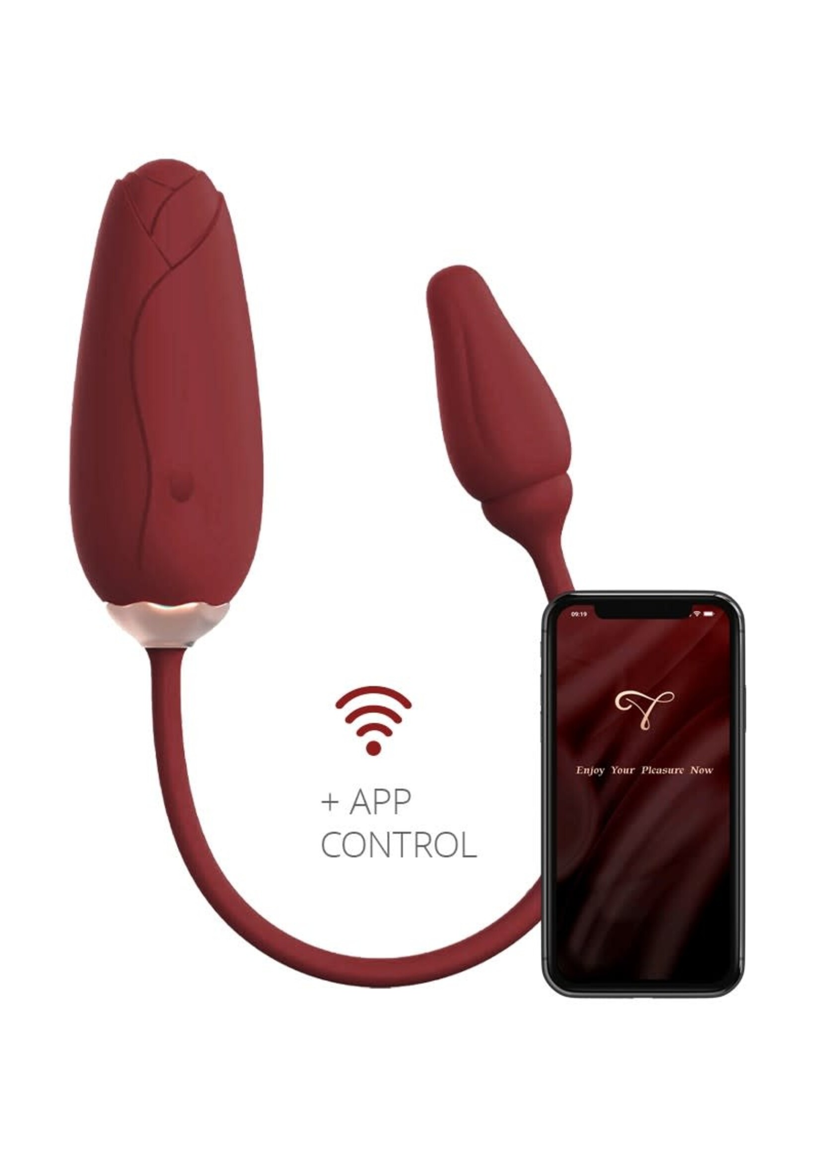 Flora wearable vibrator with app control - gold & wine red