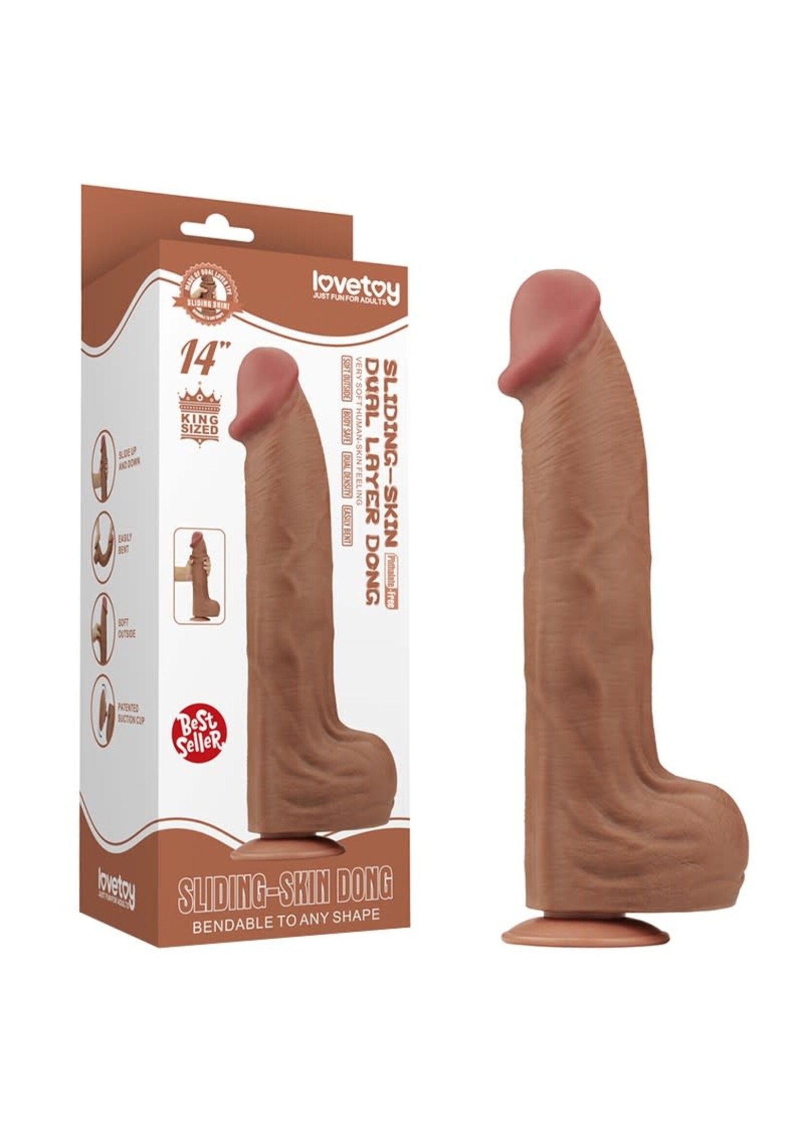 LoveToy Sliding skin dildo 36 cm - brown