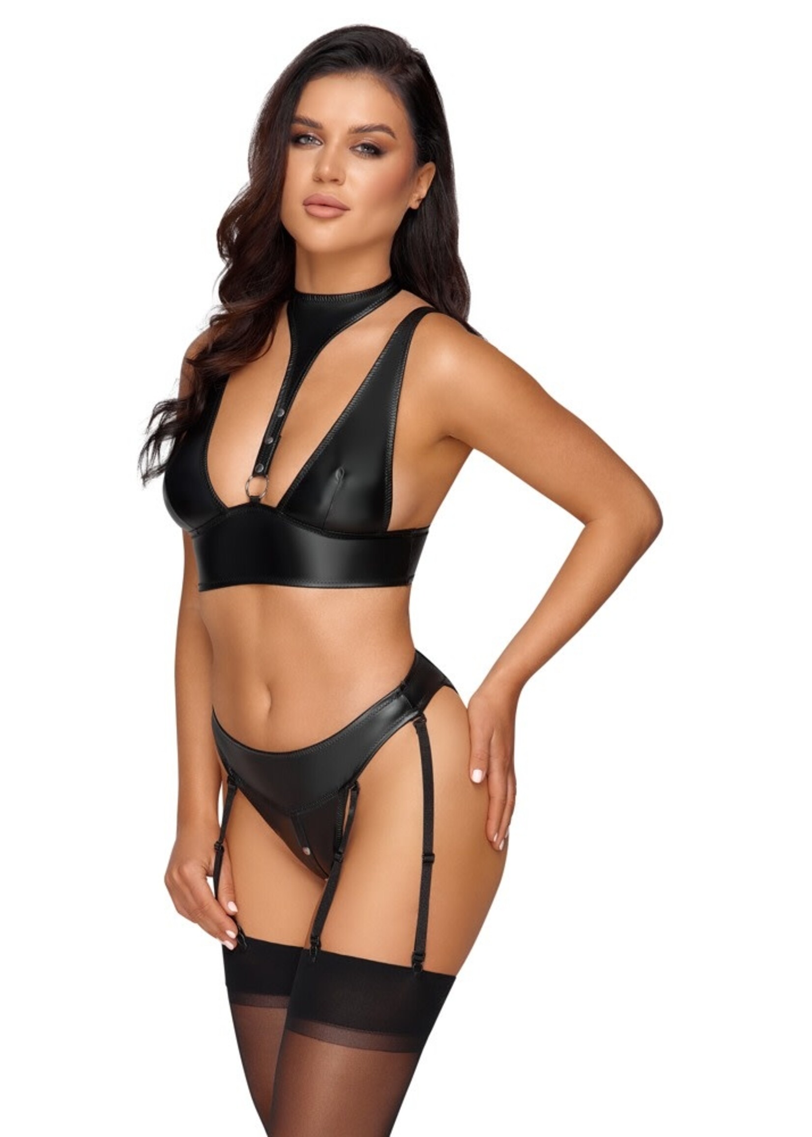 Cotteli Collection Bondage Bralette en jarreltelslip mat