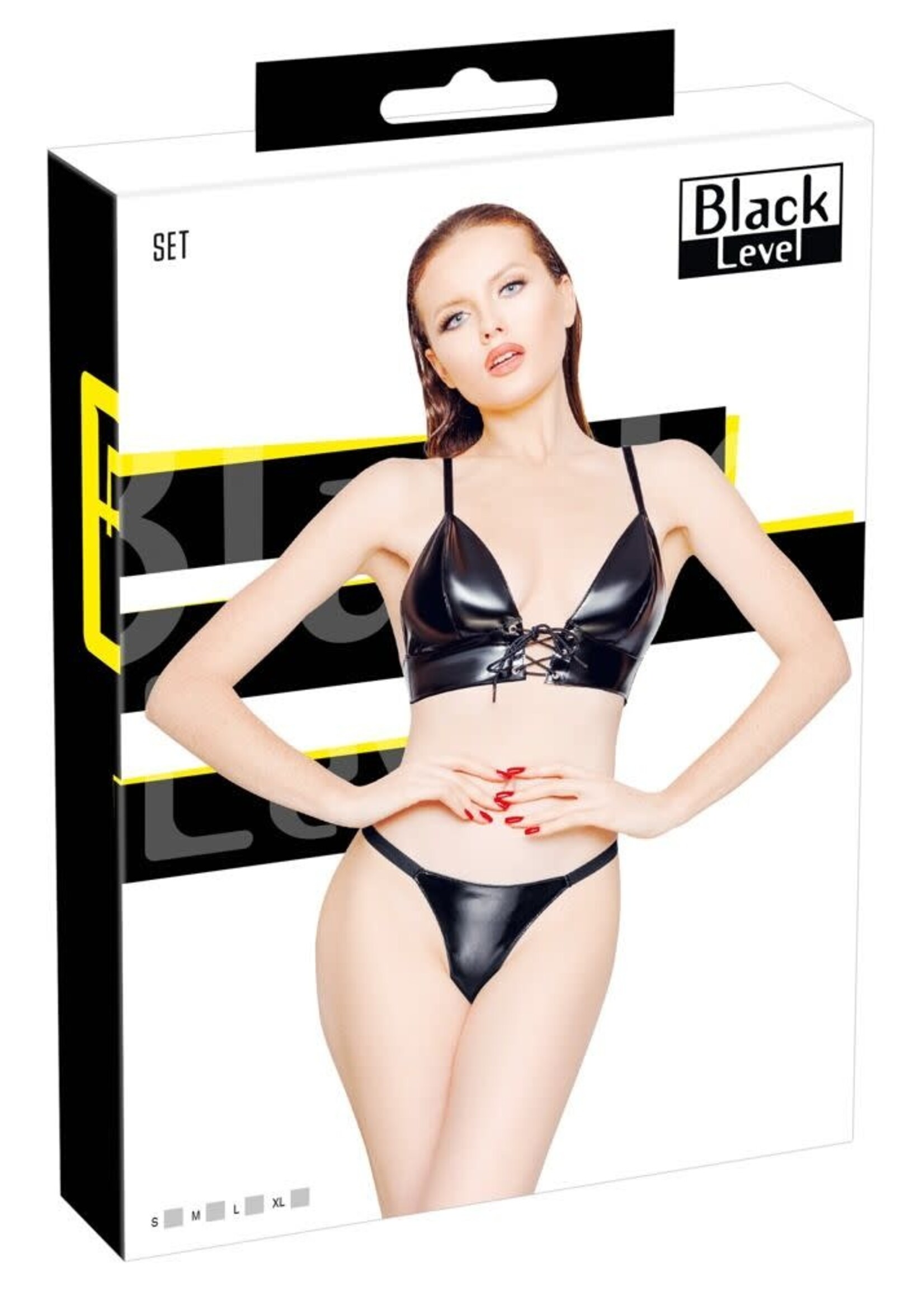 Black Level Vinyl bra and string - Black