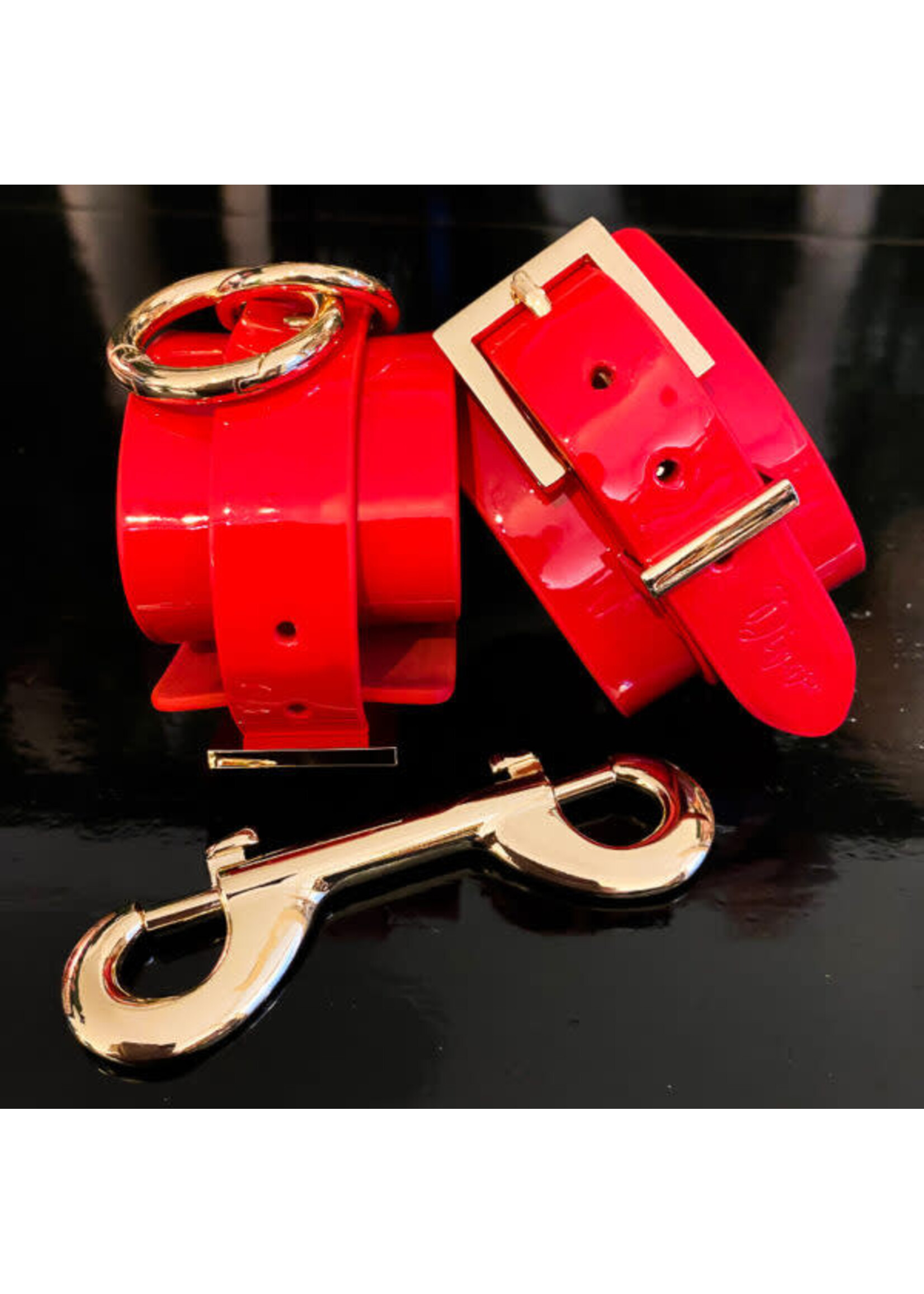 Kinky Diva Vinyl high gloss ankle cuffs - red