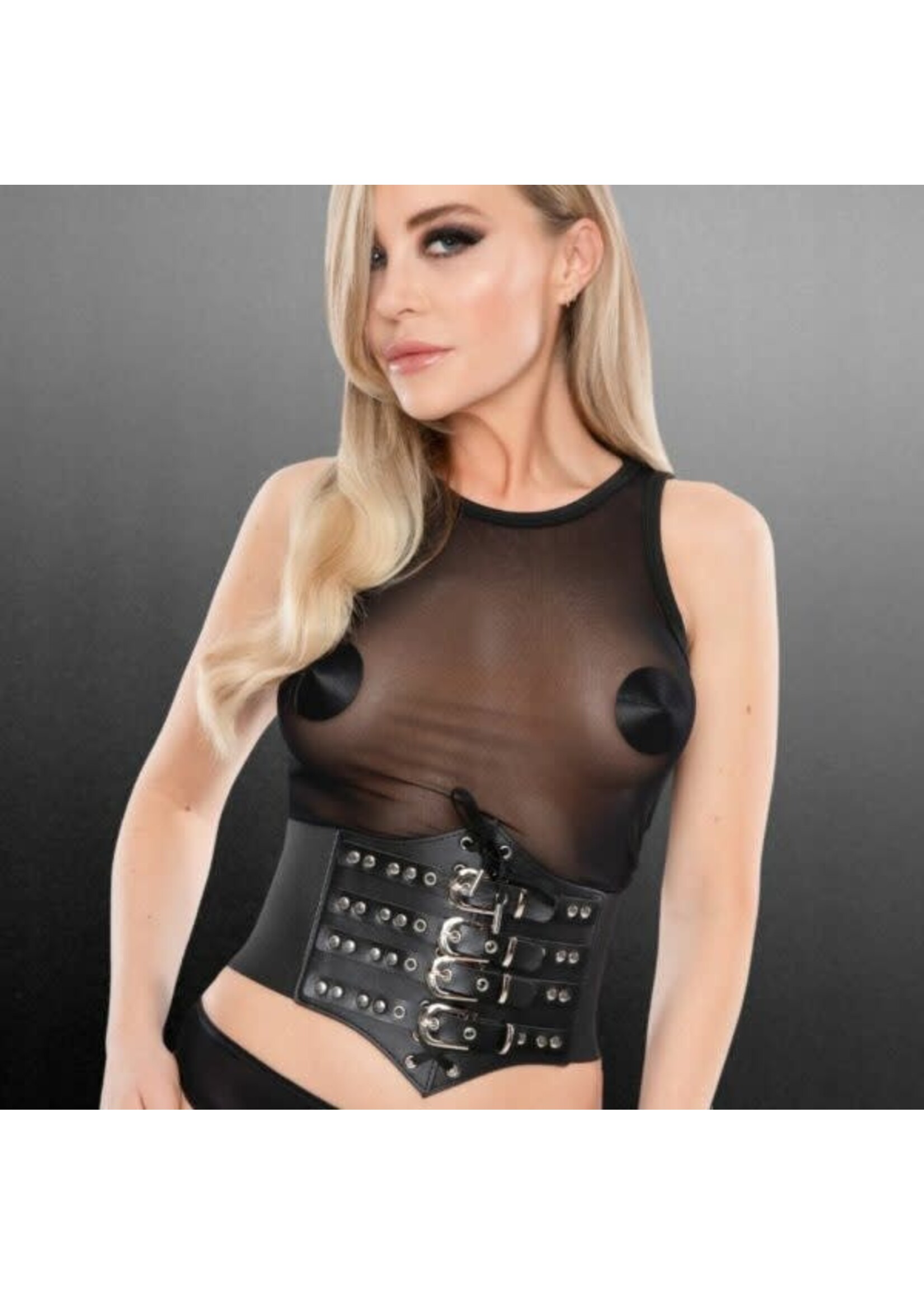 Kinky Diva Waist cincher 4-buckled front - black