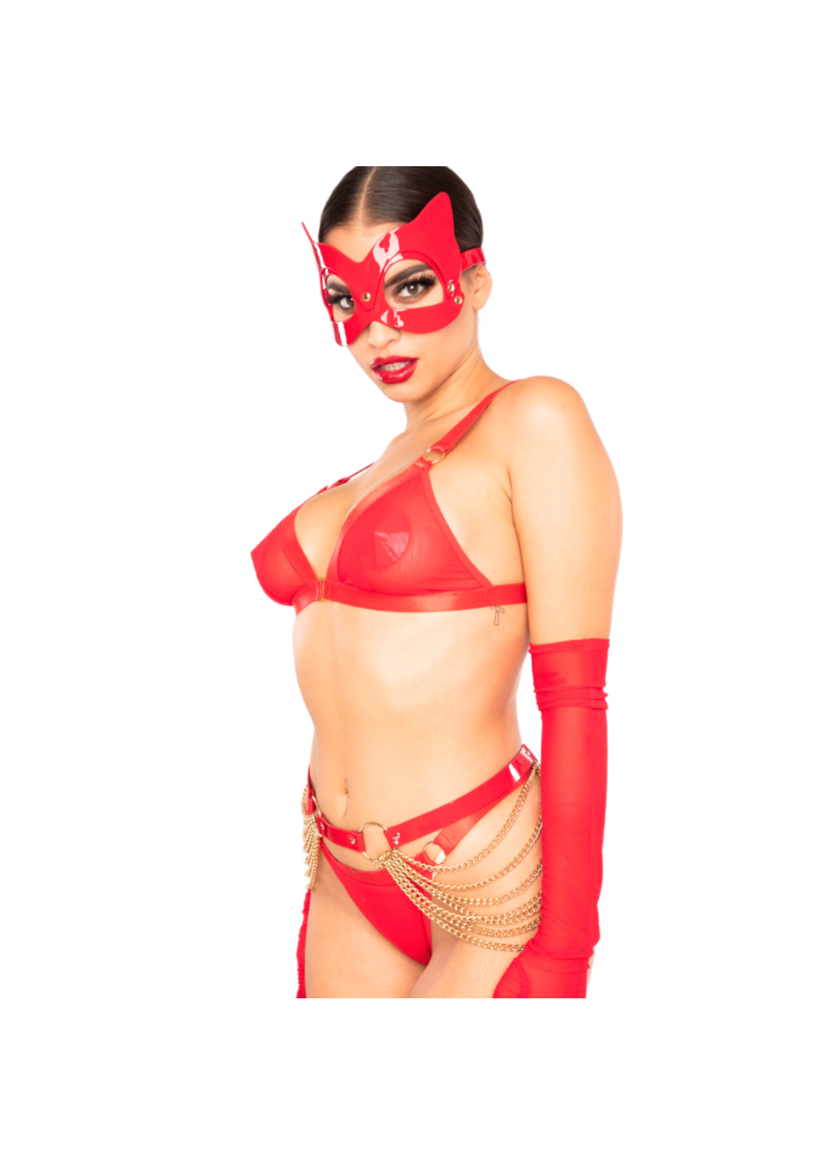 Kinky Diva Vinyl high gloss chain belt - red
