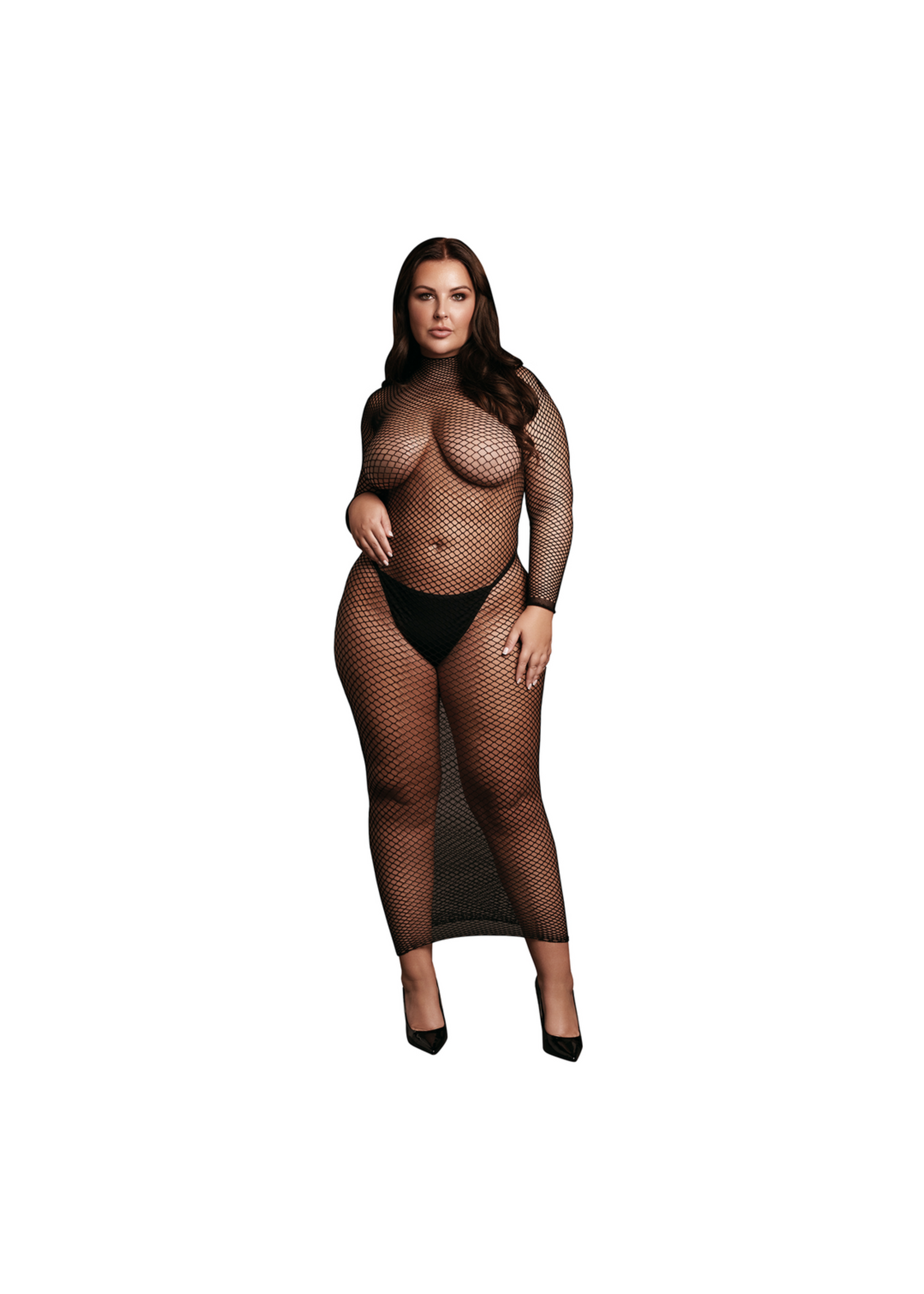 Le Désir Long dress fishnet turtle neck - QueenSize