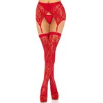Leg Avenue Lace thigh highs & garterbelt OneSize- red
