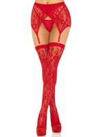 Leg Avenue Lace thigh highs & garterbelt OneSize- red