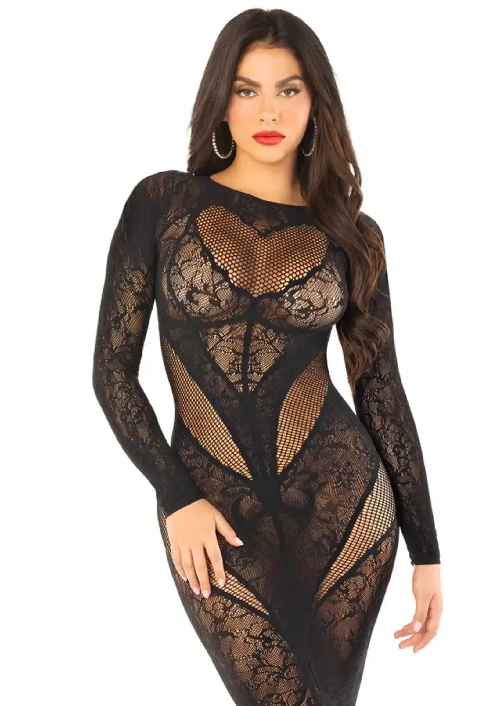 Leg Avenue Lace and net bodycon gown OneSize - black