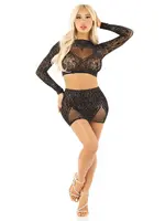 Leg Avenue Rhinestone crop top and mini skirt OneSize - black