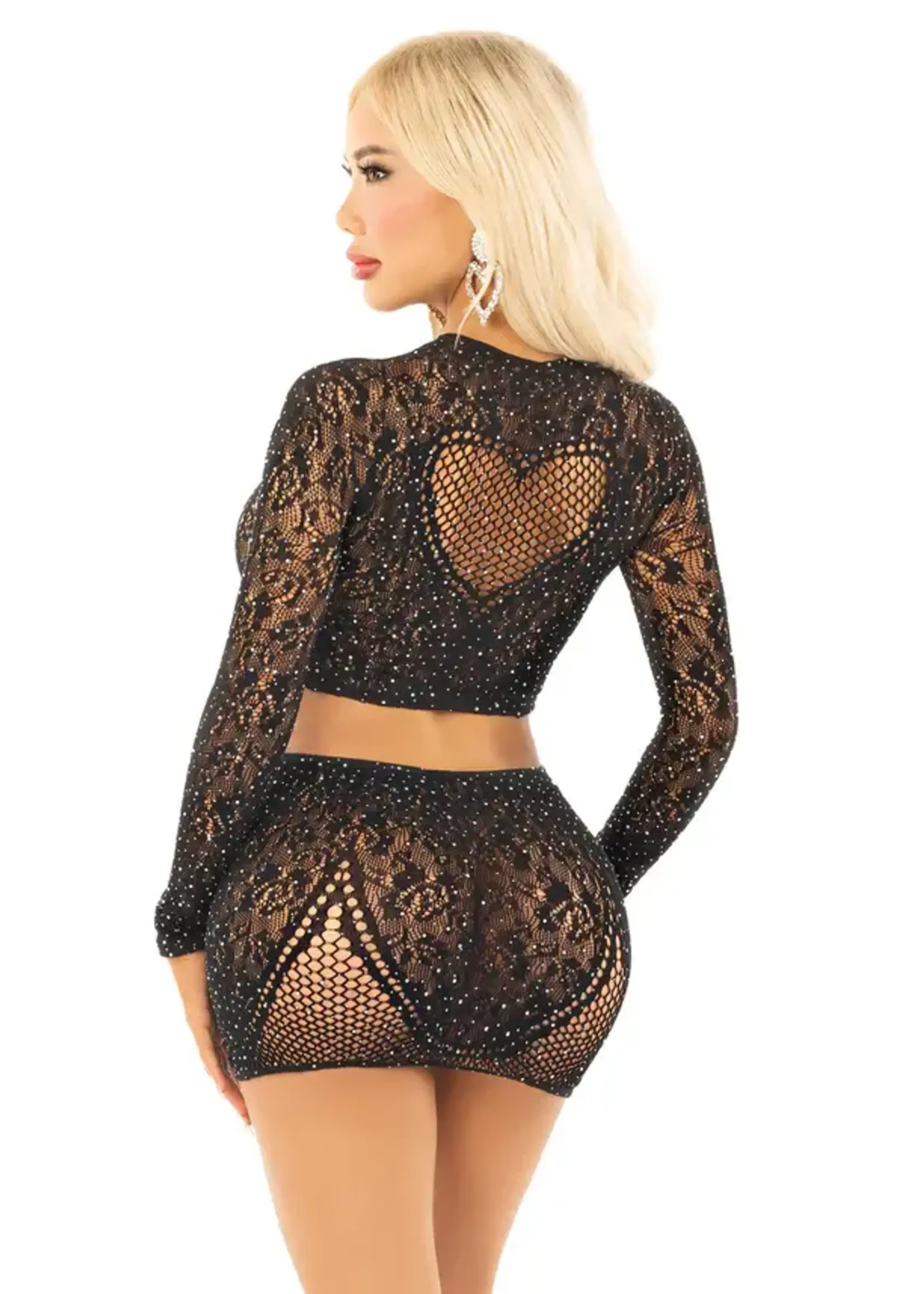 Leg Avenue Rhinestone crop top and mini skirt OneSize - black
