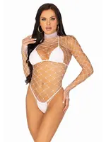 Leg Avenue Bodysuit with snap crotch thong panty OneSize - White