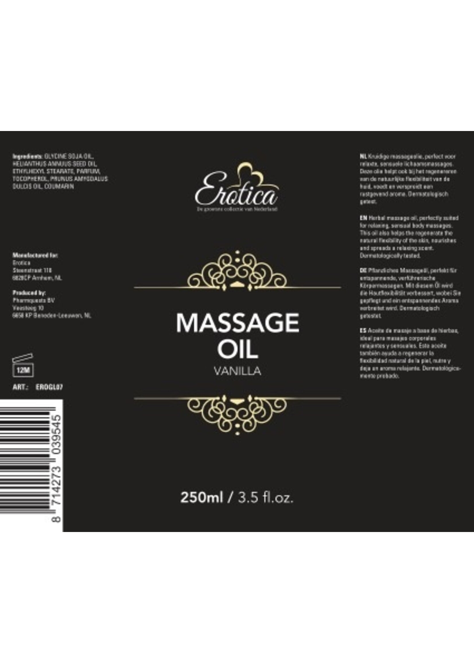 Erotica Glijmiddel Erotica massage olie Vanilla- met condoom - 250 ml