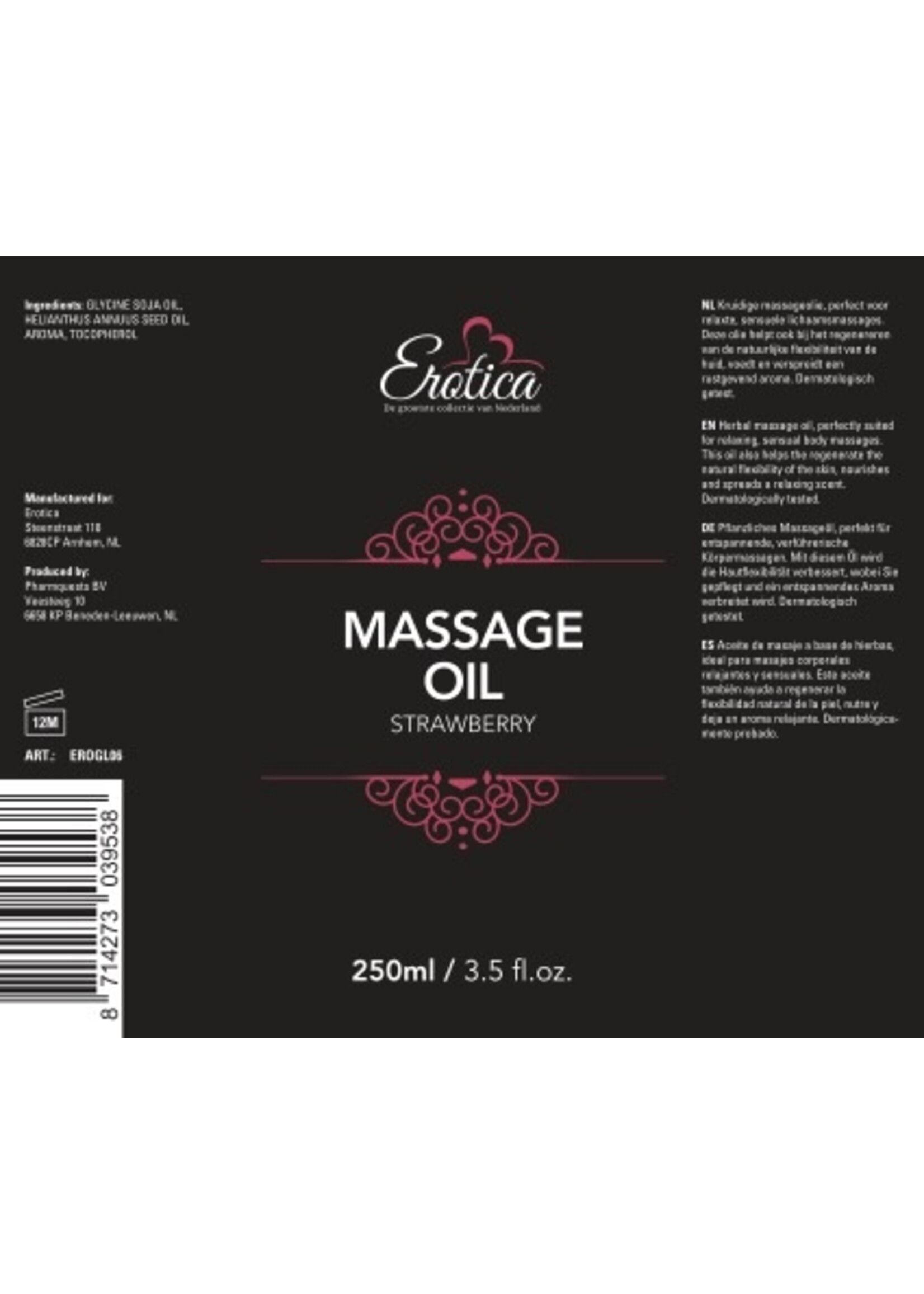Erotica Glijmiddel Erotica massage olie Strawberry - met condoom - 250 ml