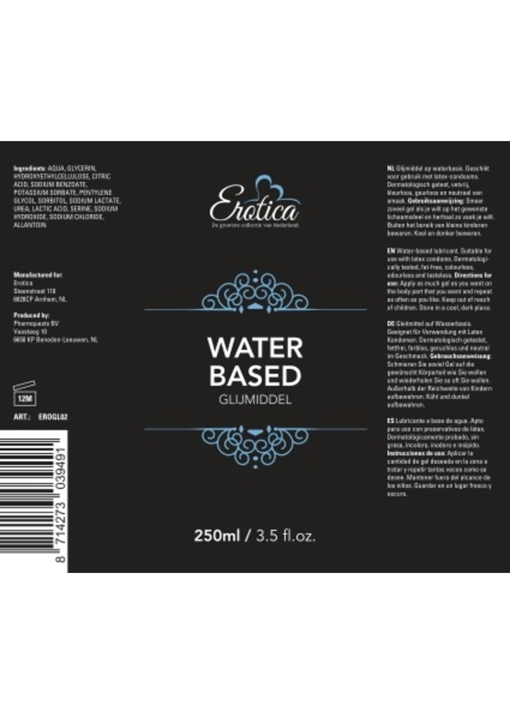 Erotica Glijmiddel Erotica glijmiddel waterbasis - met condoom - 250 ml