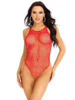 Leg Avenue Net snap crotch tank bodysuit OneSize - red