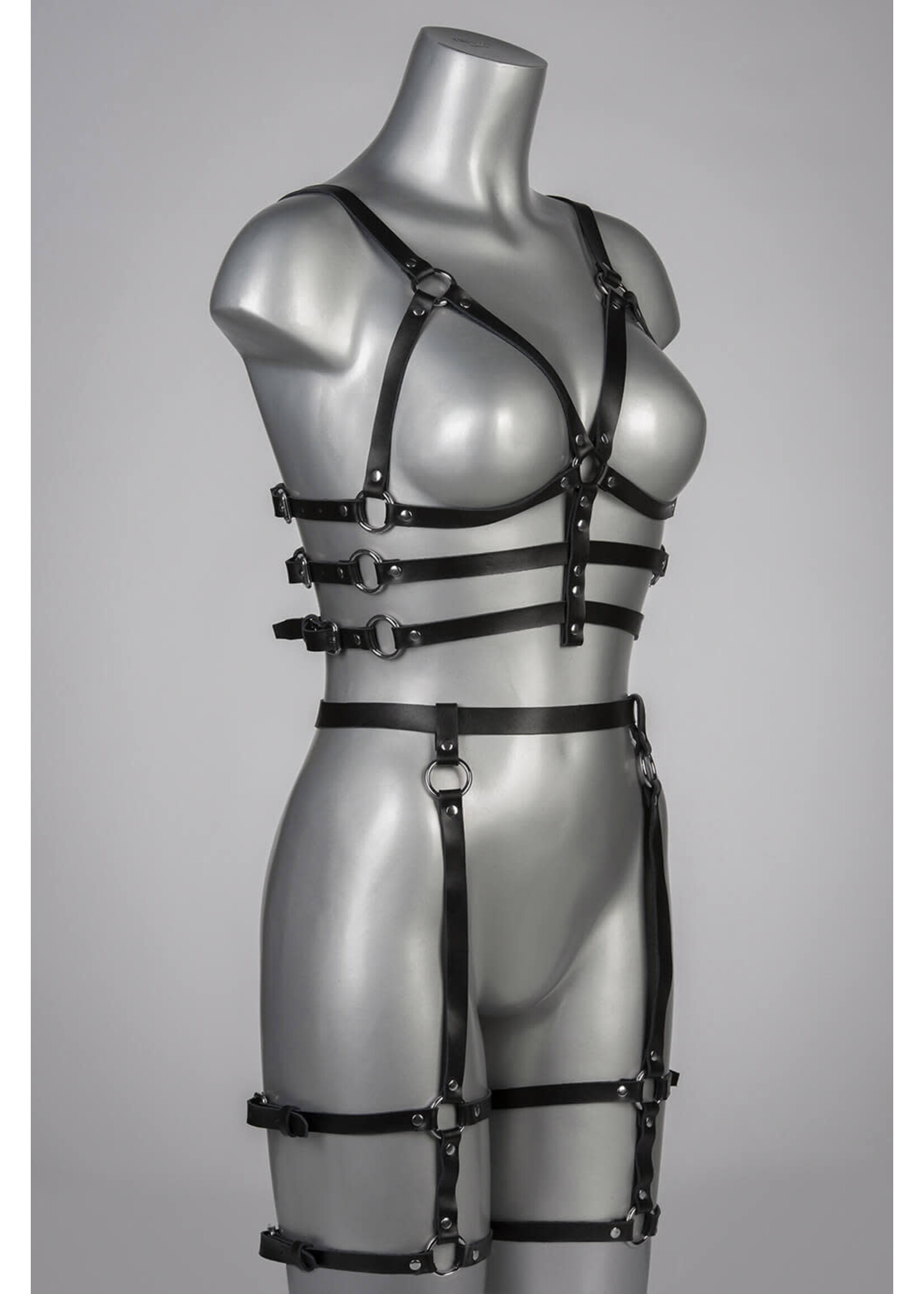 Voyeur X Leather harness Subjection silver - OneSize