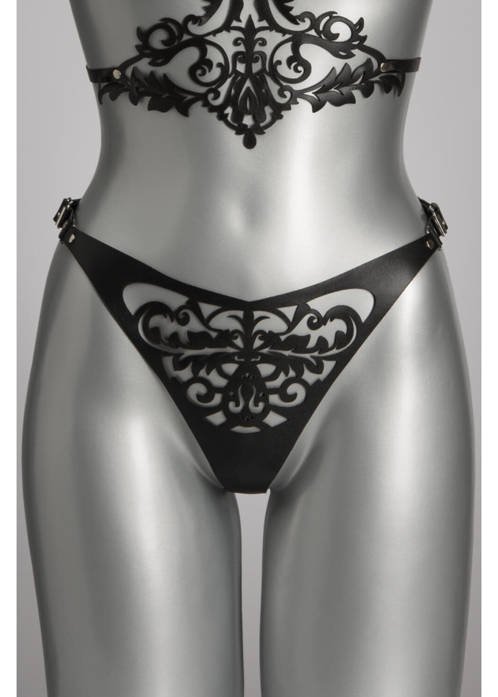 Voyeur X Leather thong  lasercut  Lilly - OneSize