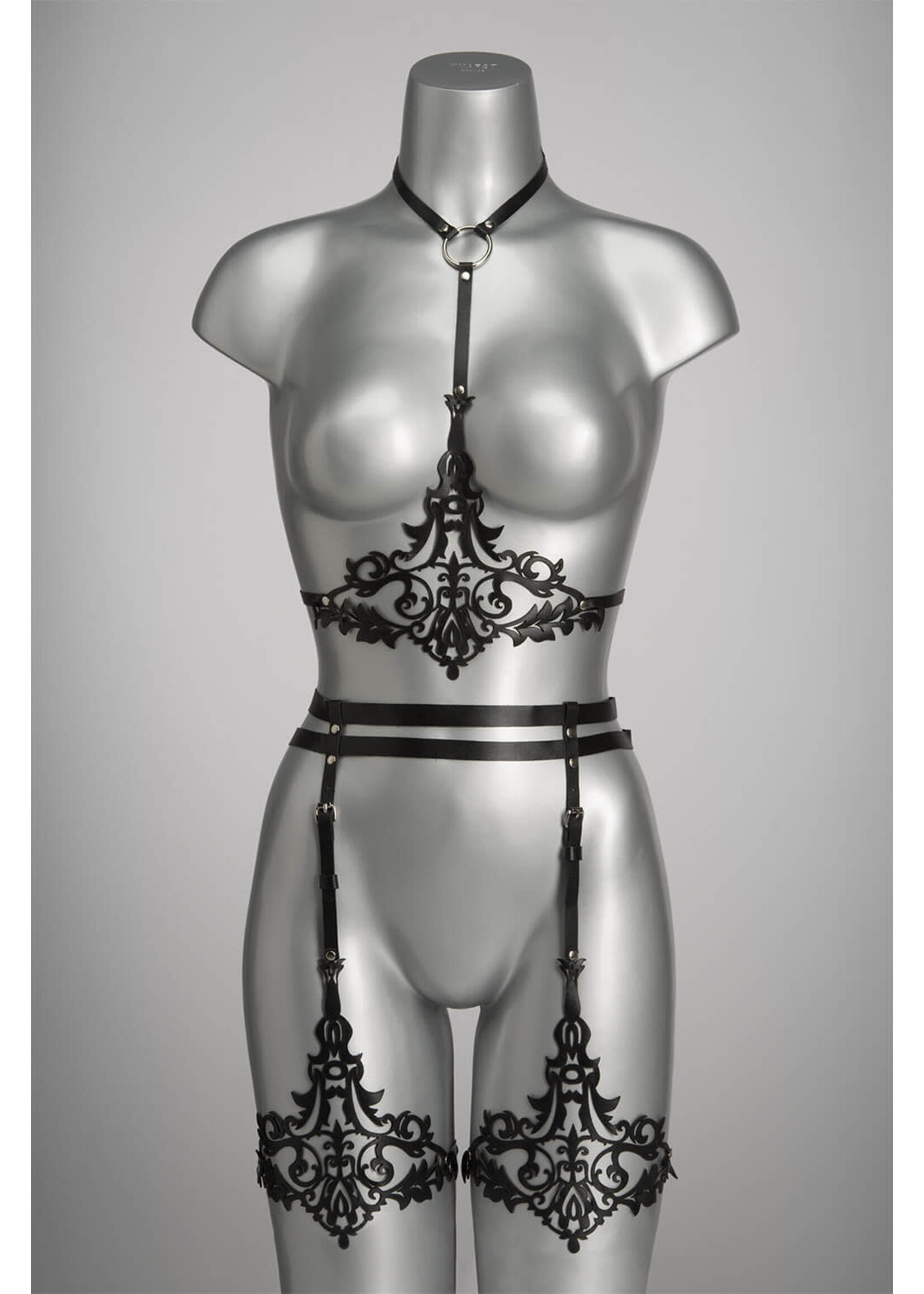Voyeur X Leather garterbelt Lilly silver - OneSize