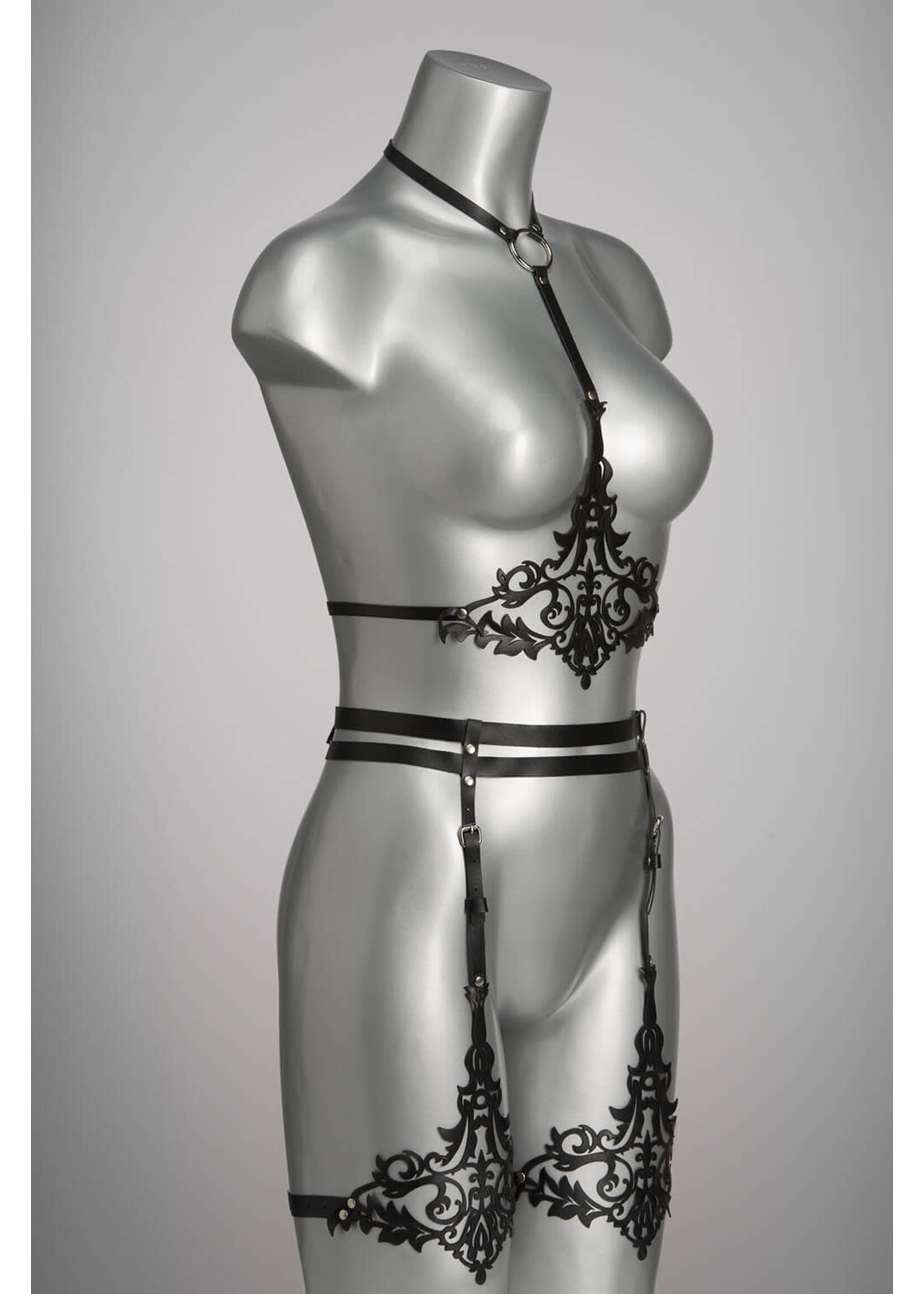Voyeur X Leather garterbelt Lilly silver - OneSize