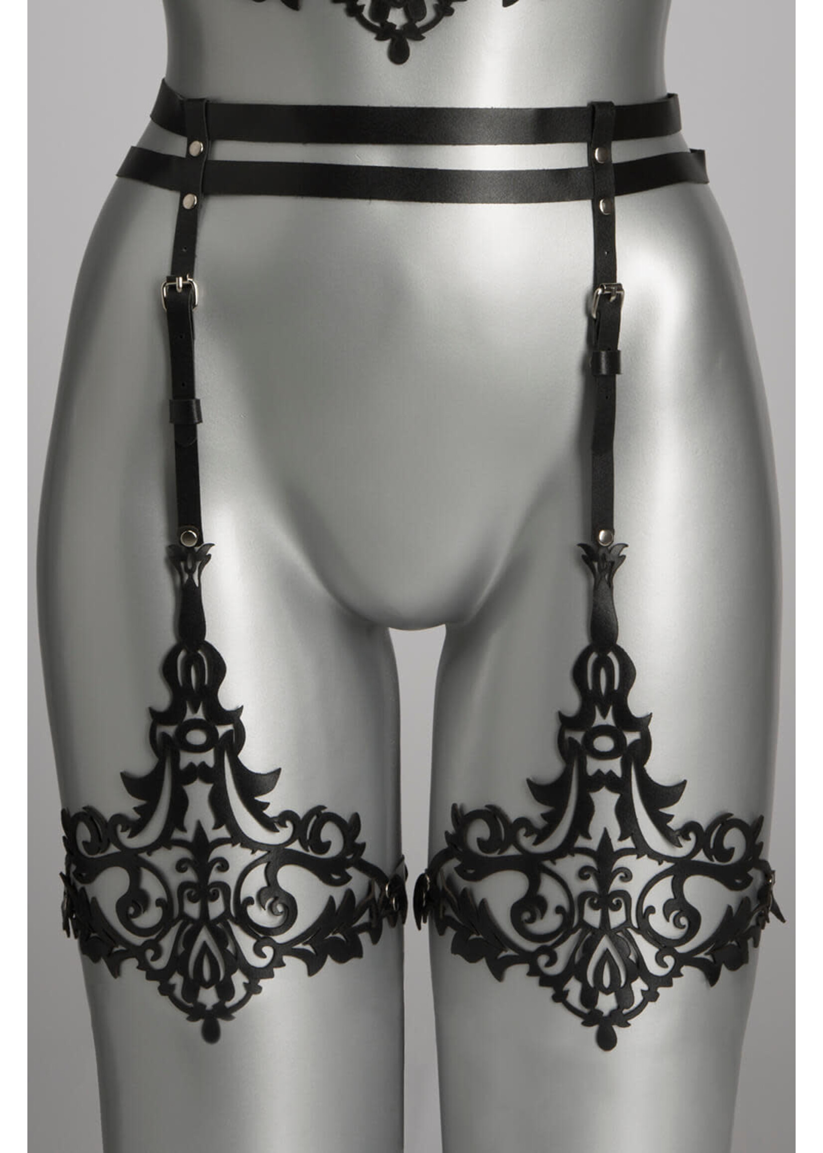 Voyeur X Leather garterbelt Lilly silver - OneSize